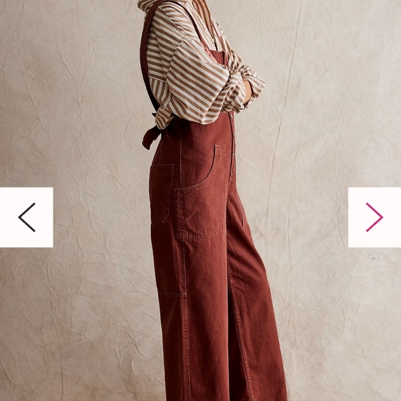 FREE PEOPLE ( WE THE PEOPLE) BROWN OVERALLS SIZE XL WIDE LEG - Picture 2 of 12